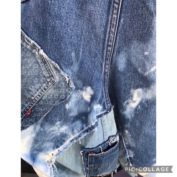 OOAK Vintage Handmade Harem Crotch Jeans Bleached Out Denim Plus Size Waist 38 - Picture 3 of 6